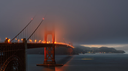 Night view at the Golden Gate Bridge in San Francisco, California.