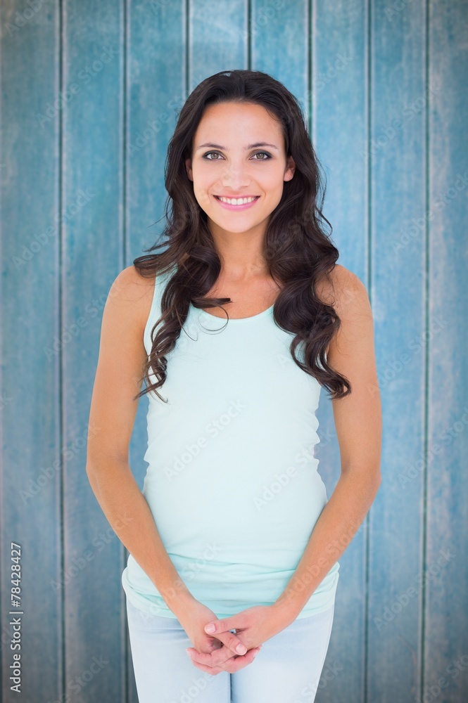 Poster composite image of pretty brunette smiling at camera