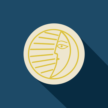 Stylized moon icon with long shadow