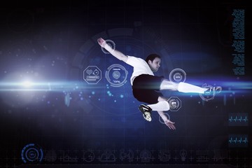 Composite image of football player in white kicking