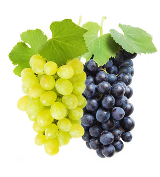 Fresh Red And Green Grapes With Leaves