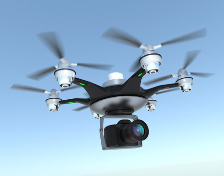 Air drone carrying Digital single-lens reflex camera