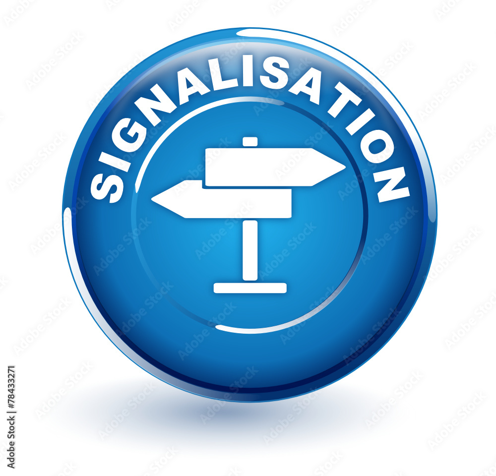 Sticker signalisation sur bouton bleu