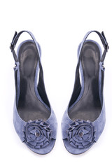 Blue summer shoes on a white background. Isolated..