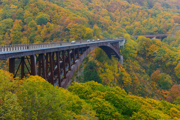 Autumn foliage at Jogakura Gorge in Aomori, Japan