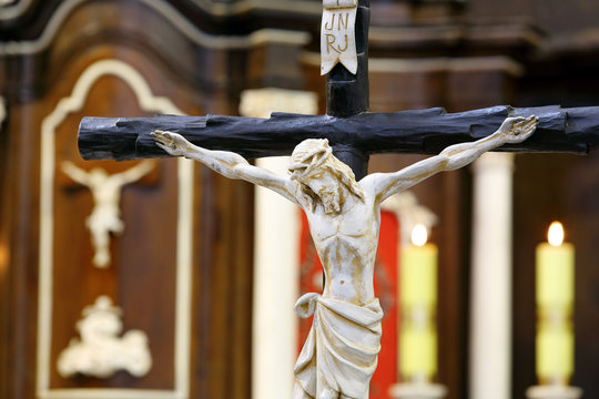 Figure of Jesus crucified, in the church during Easter