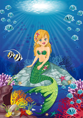 Obraz na płótnie Canvas Little Mermaid in the ocean