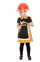 little girl holding a pliers.