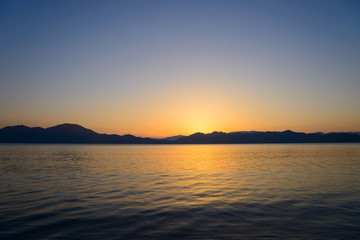 Fototapeta na wymiar Sunset of the Lake Tazawa in Semboku, Akita, Japan