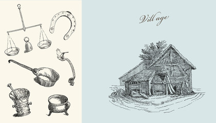 Naklejka premium Village illustration