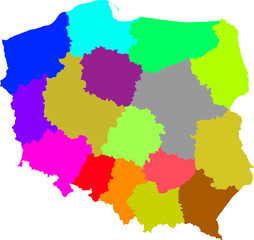 Poland - color map of administrative divisions