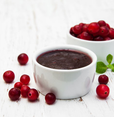 portion of cranberry jam with fresh fruits