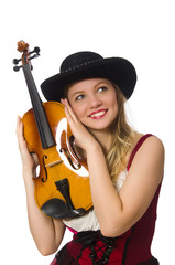 Young violin player isolated on white