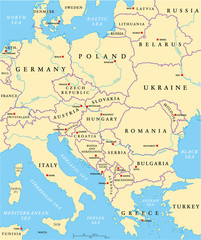 Fototapeta premium Central Europe Political Map