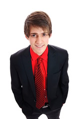 Portrait of young businessman in suit on white background