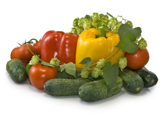 vegetables on the plate on a white background closeup