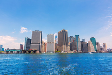 Fototapeta na wymiar Manhattan New York skyline from NY bay in USA