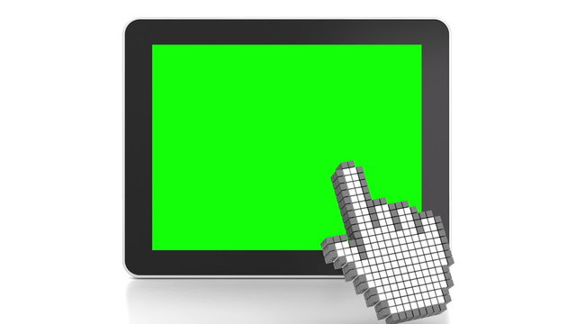 3d animation of touchscreen gesture of cursor over a tablet