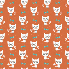 Hipster cat seamless background.