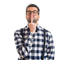 Obraz premium Posh boy making horn gesture