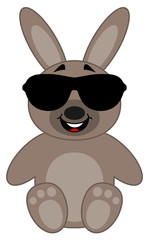 a cute rabbit plush sitting with sunglasses