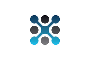 Fototapeta na wymiar X letter dots technology logo