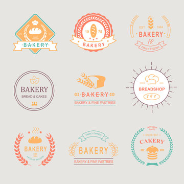 Vintage Retro Bakery Badges,Labels, logos . Bread, loaf, wheat