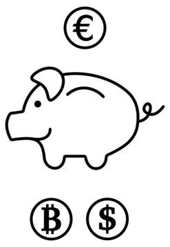 a piggy bank in 3 currencies
