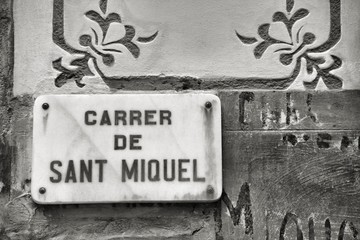 Barcelona street. Black and white.