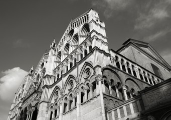 Ferrara Cathedral. Black and white.