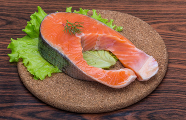 Raw salmon steak