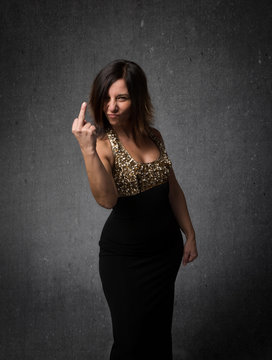 lady showing middle finger