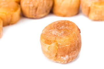 Close up and selective focus on dried Scallop at the foreground