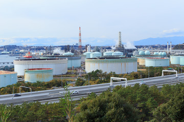 Factories in Keihin industrial region in Yokohama, Kanagawa, Jap