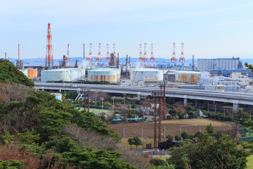 Fototapeta na wymiar Factories in Keihin industrial region in Yokohama, Kanagawa, Jap