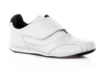 White sports shoes. Closeup. Isolated on white.