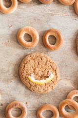 Food background, cookies, smile.