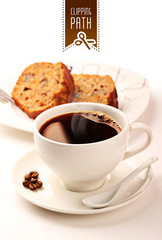 Cupcakes and cup of coffee with clipping path