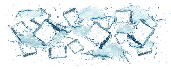 Papier Peint photo autocollant Eau water and ice cubes splash