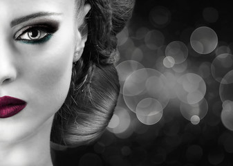 Black and white red lips