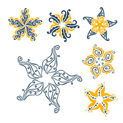 Set of graphical flowers. Isolated, editable.