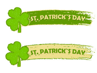St. Patrick's day with shamrock signs, two green drawn banners