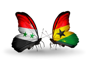 Two butterflies with flags Syria and Ghana