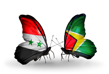 Two butterflies with flags Syria and Guyana