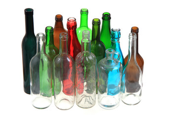 empty color glass bottles
