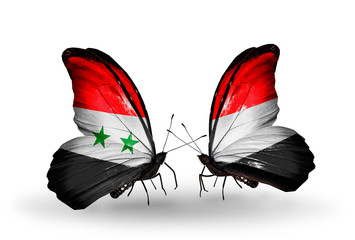 Two butterflies with flags Syria and Yemen