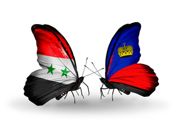 Two butterflies with flags Syria and Liechtenstein