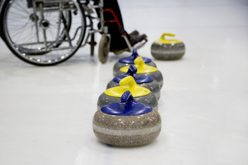 The Paralympic curling training wheelchair curling