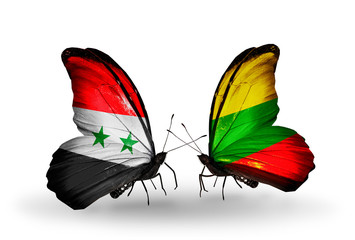 Two butterflies with flags Syria and Lithuania