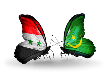Two butterflies with flags Syria and Mauritania
